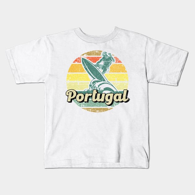 Portugal surfing the waves Kids T-Shirt by SerenityByAlex